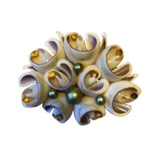 Brooch Midcentury Pin Jewelry Sea Shell Faux Pearl Gemstone Brooch 2” Wide